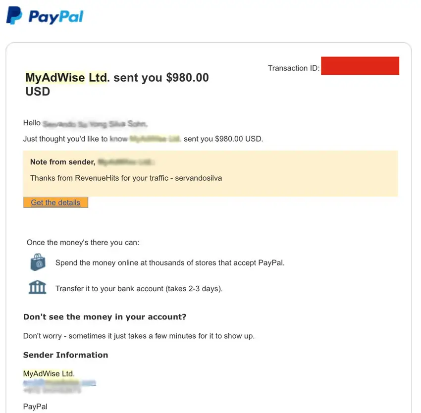 Adversal payment proof