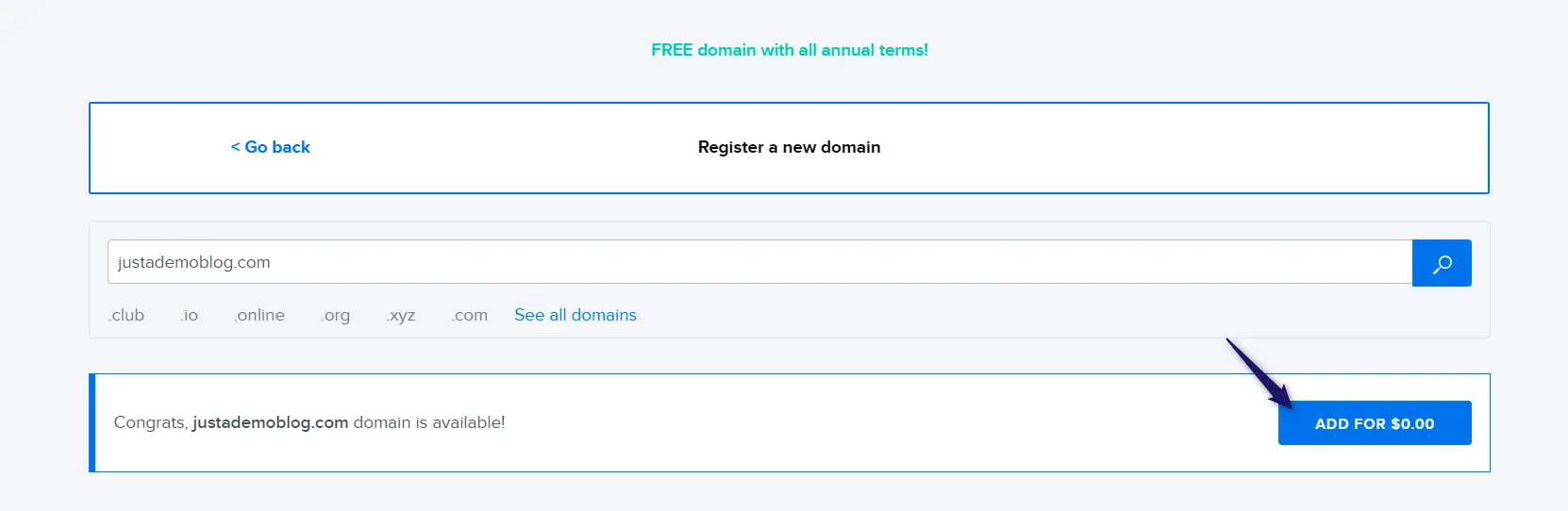 Add dreamhost domain to cart