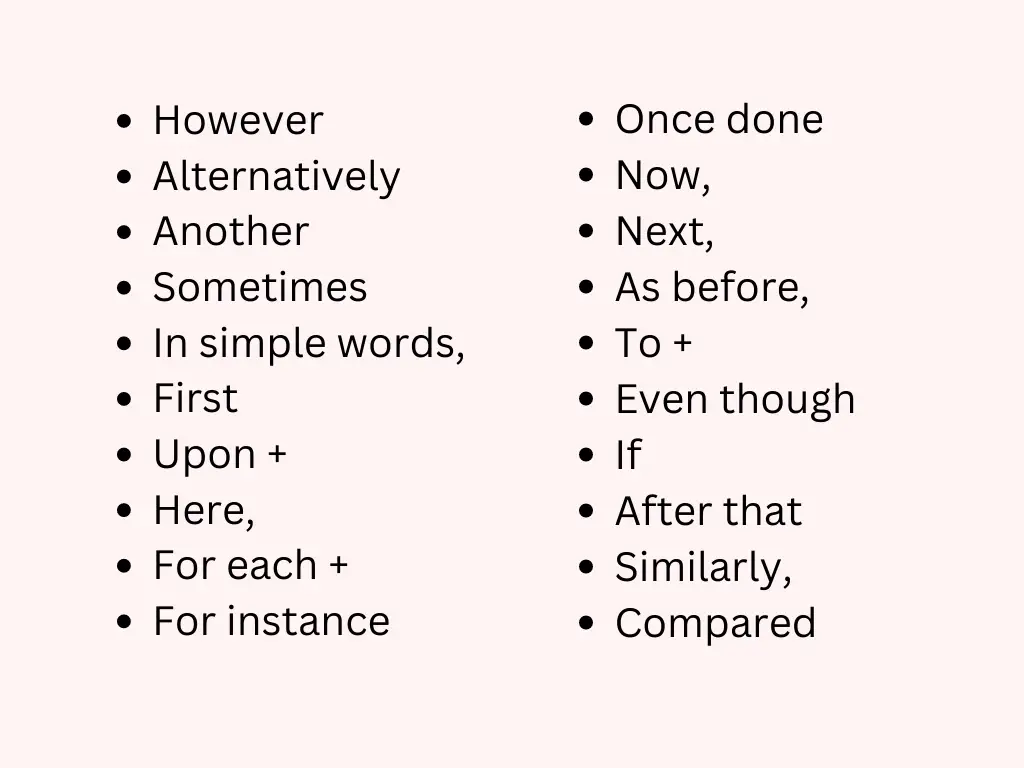 List of connecting words that could be used