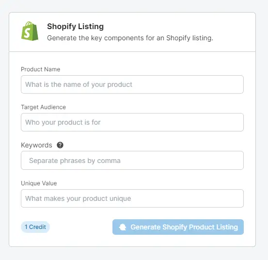 Shopify product listing