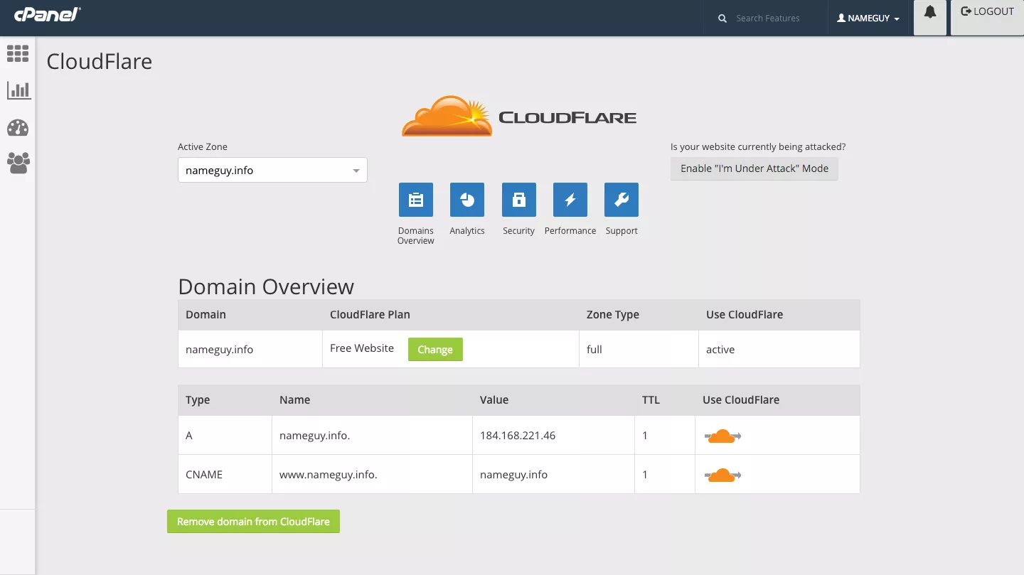 Cloudflare in cpanel