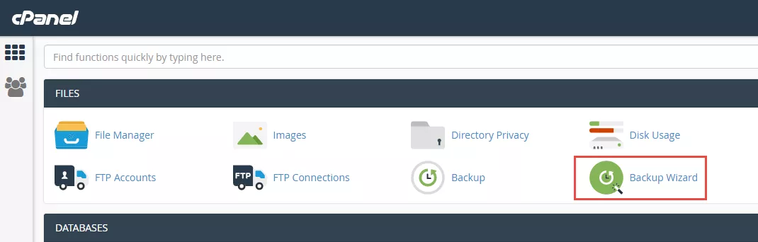 Create backups in cpanel using backup wizard