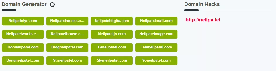 Domain name suggestions for neilpatel