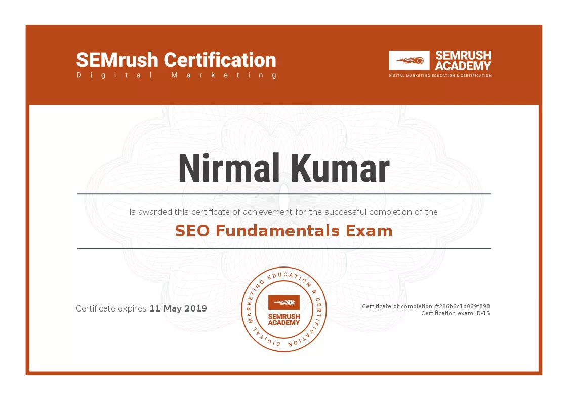 Semrush academy certificate for seo fundamentals exam