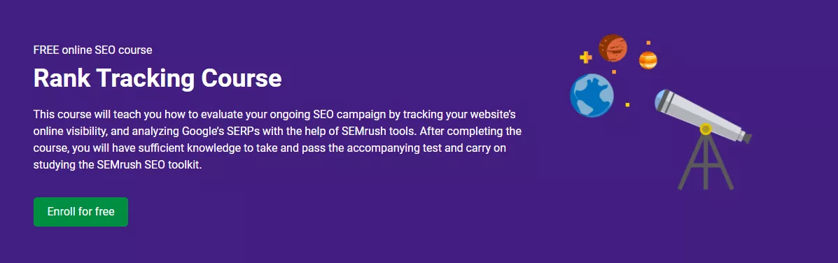 Semrush rank tracking course for free - semrush free seo course